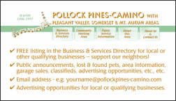 back of promotional business card for PollockPines-Camino.com