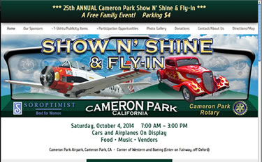 front page of Cameron Park Show N' Shine Fly-In web site